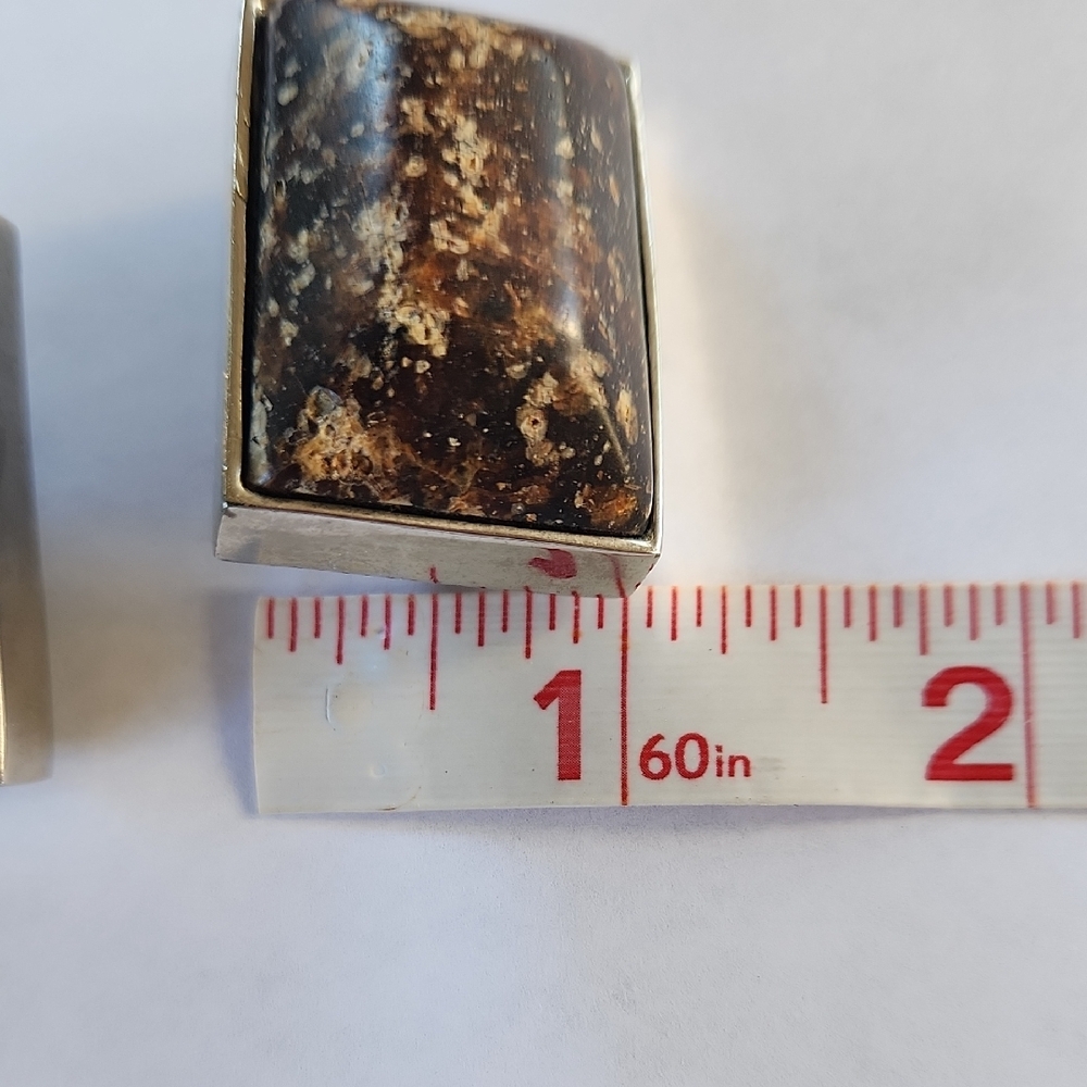 Vintage Rectangular Brown Speckled Stone Earrings… - image 7